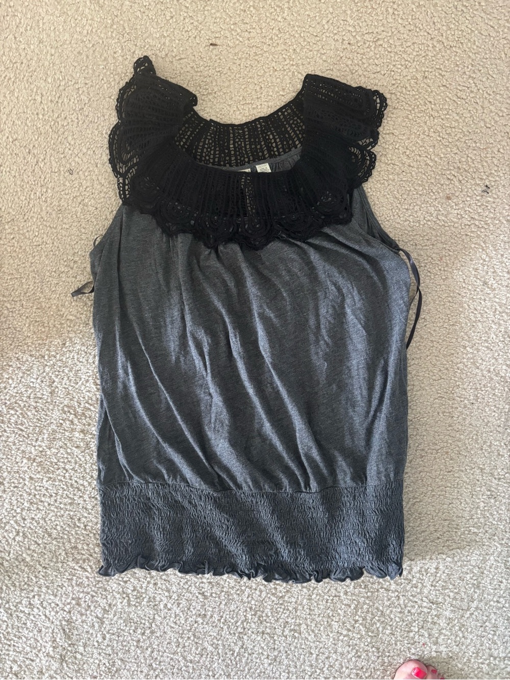 Anthropologie Black Crochet-Neck Gray Tank Top